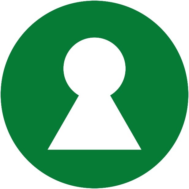 En grön cirkel med ett vitt nyckelhål
