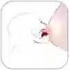 Barnets mun i genomskärning så man ser barnets tunga som pressar mot mammans bröstvårta inne i barnets mun.
